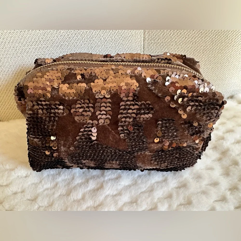 Make-up/ Toiletries Bag, Brown Sequins and Velvet, NWOT